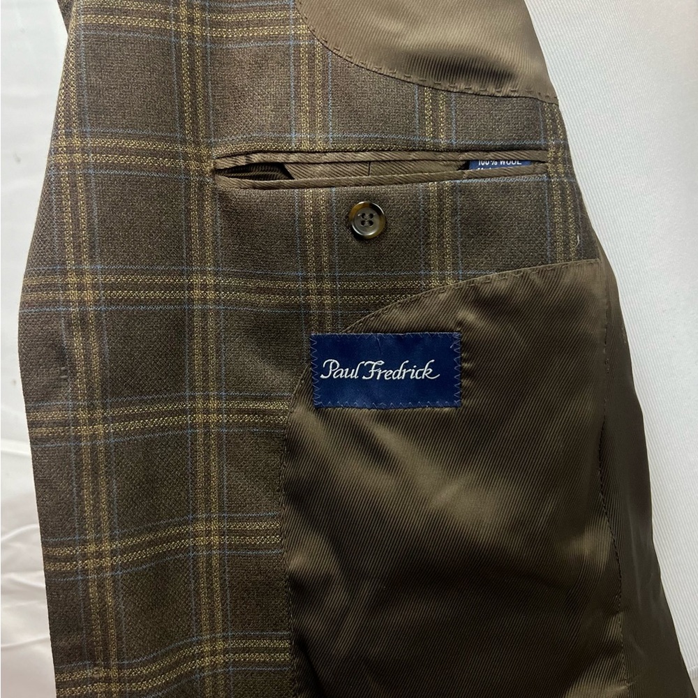 Paul Fredrick Men's 44L Brown Windowpane Plaid Wool 2-Button Blazer Sport Coat - Picture 5 of 6